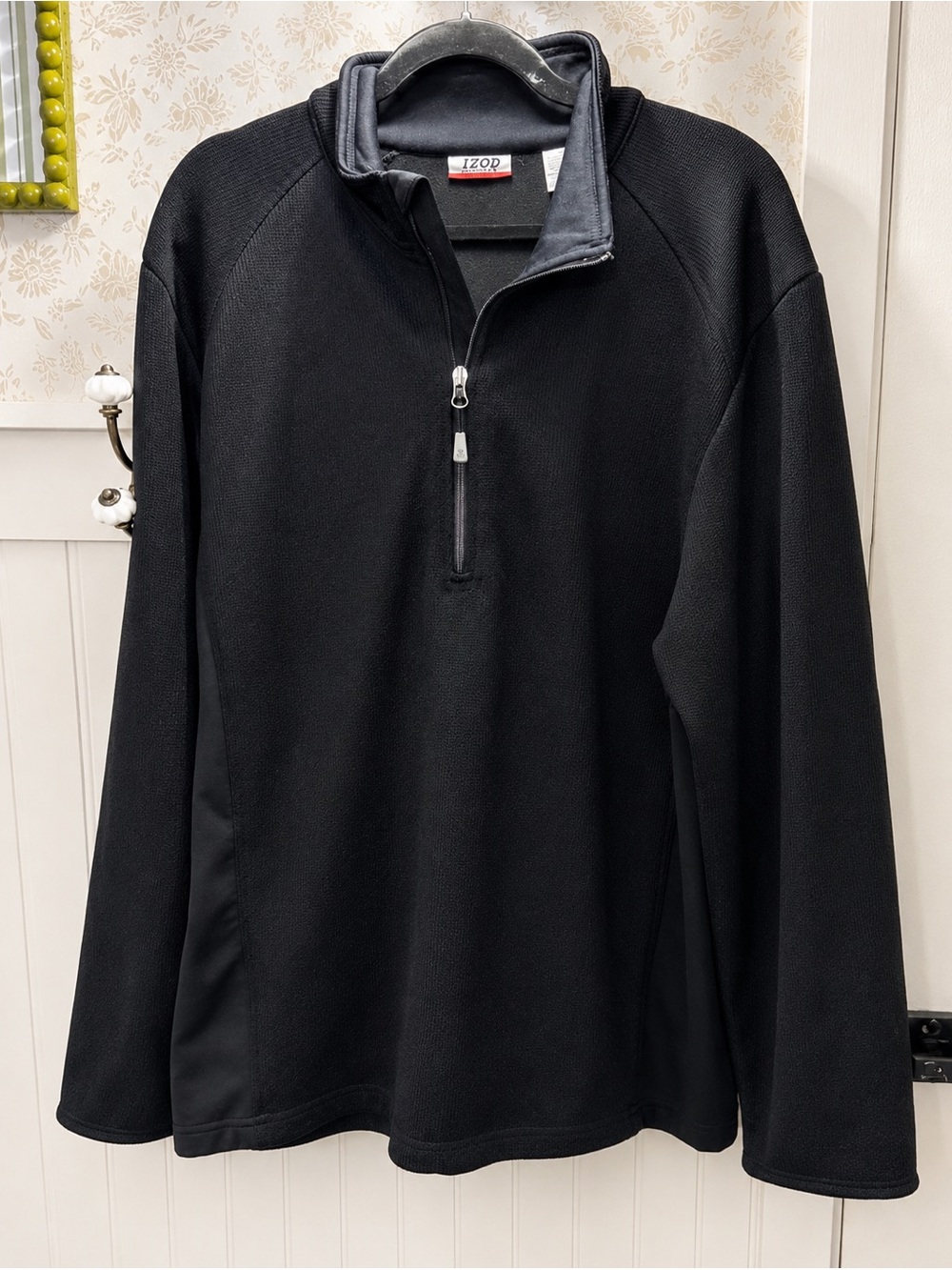 Izod Black Quarter Zip Pullover with Orange Accent